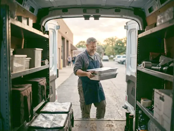 A caterer preparing food